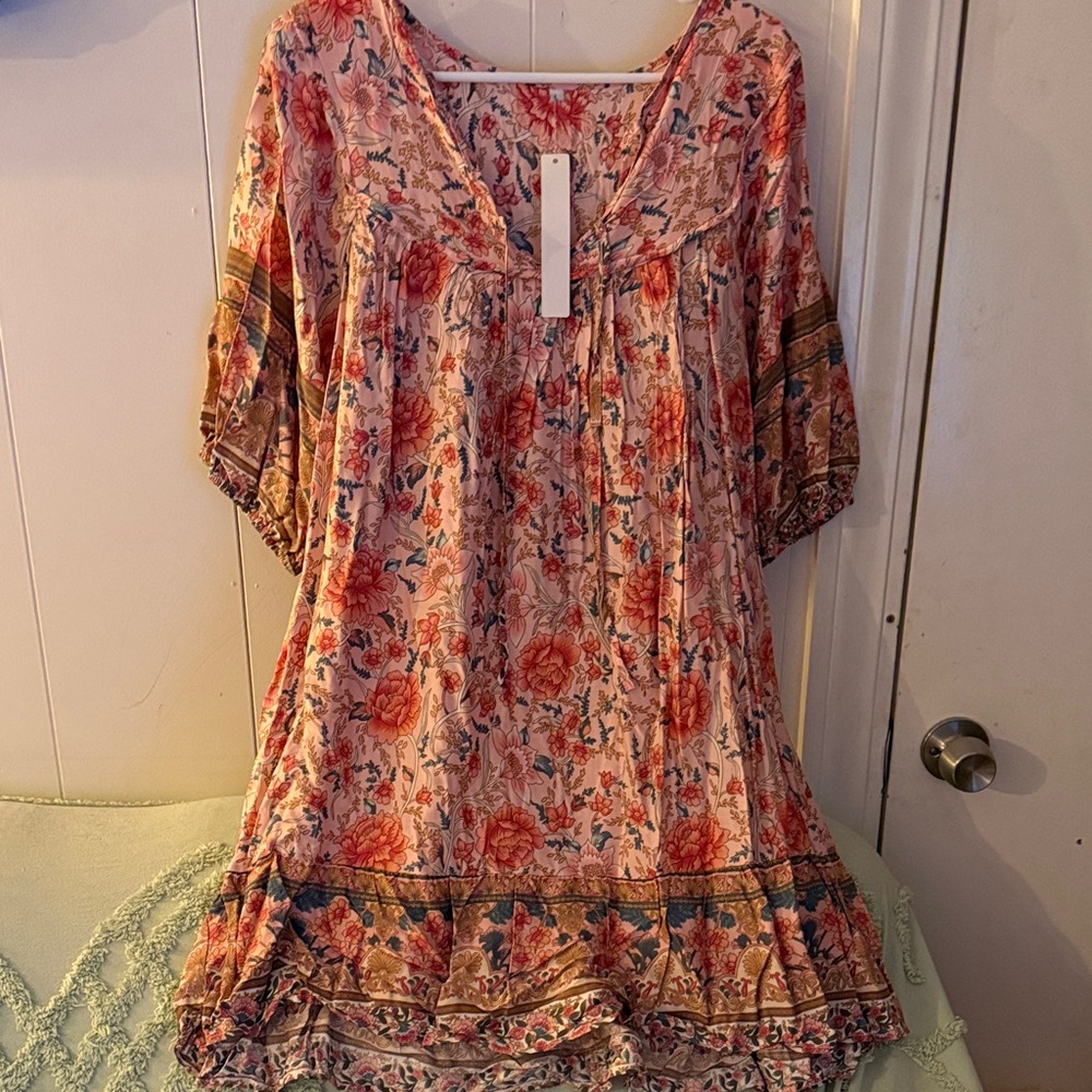 Floral Pink Boho Tunic Dress